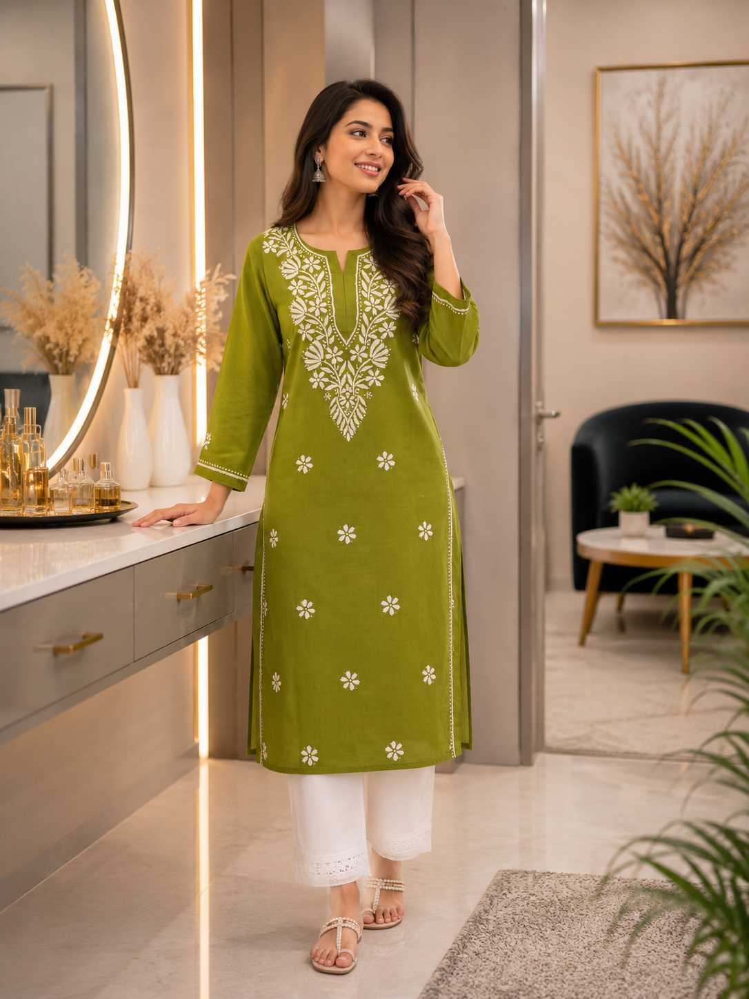 This item: Cotton Ghaspatti Kurti Green