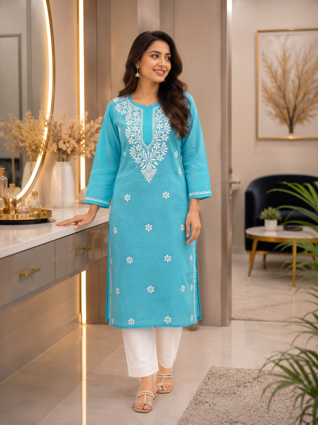 This item: Cotton Ghaspatti Kurti Sky Blue