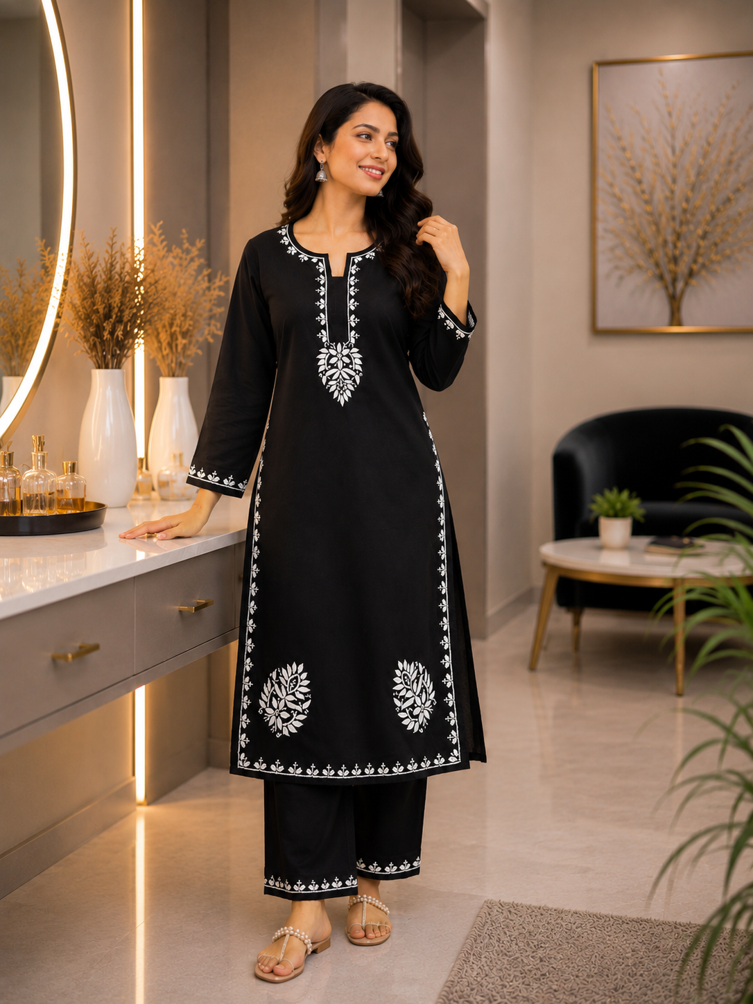 This item: Rayon Set Chikankari Black